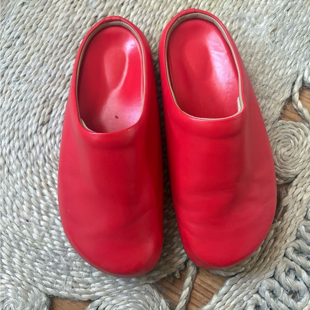 Red Leather Slip-On Clogs
